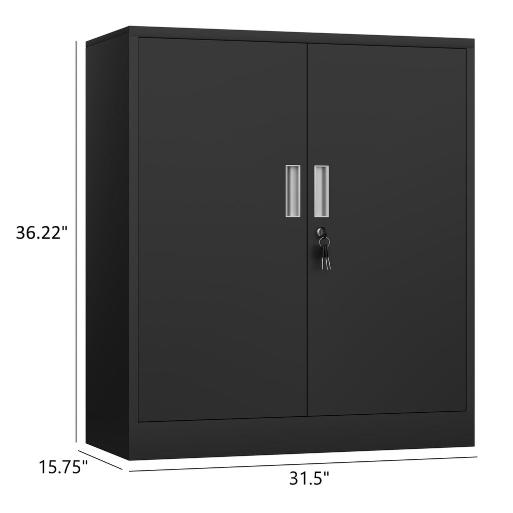 Metal Storage Cabinet with Locking Doors and 2 Adjustable Shelves, Black C827