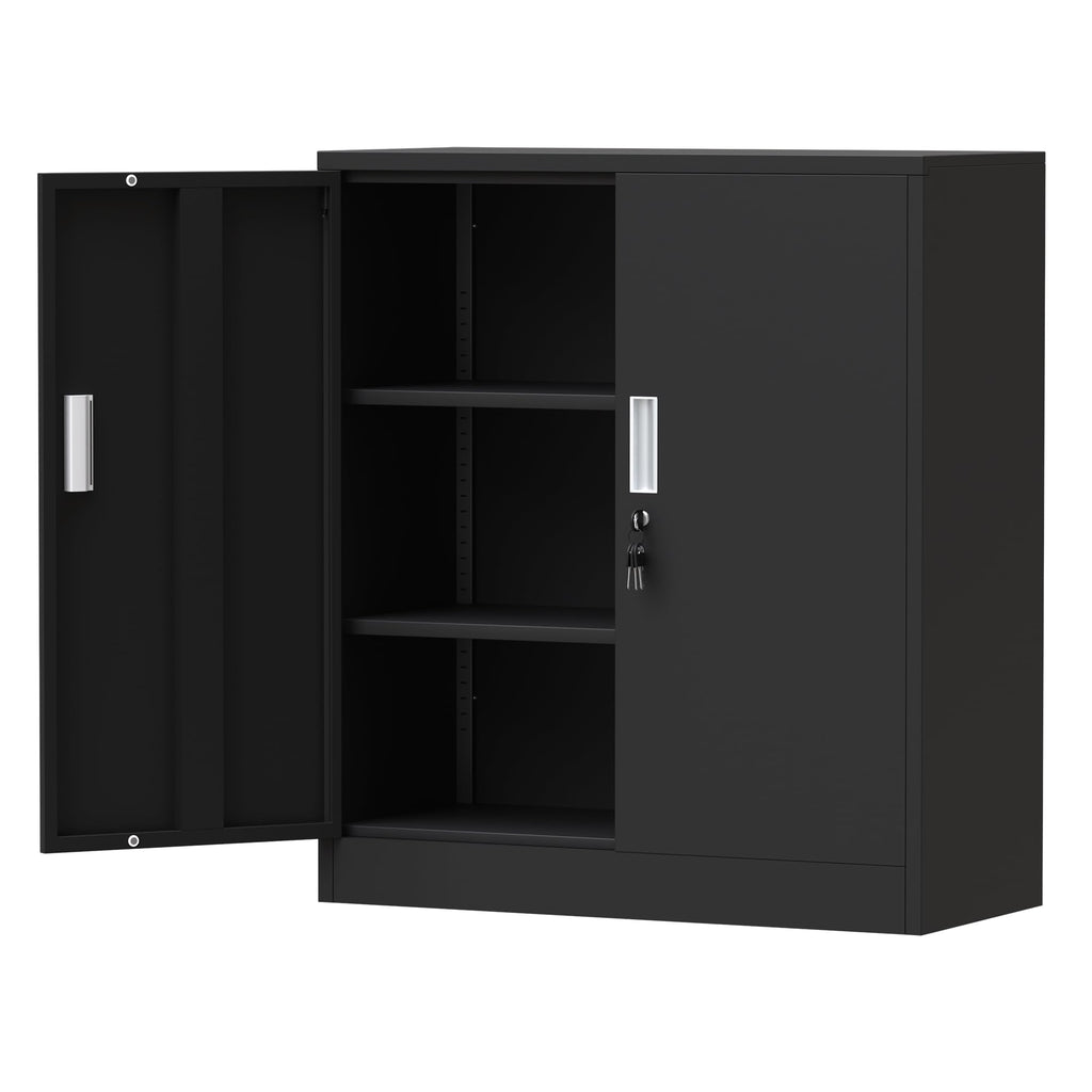 Metal Storage Cabinet with Locking Doors and 2 Adjustable Shelves, Black C827