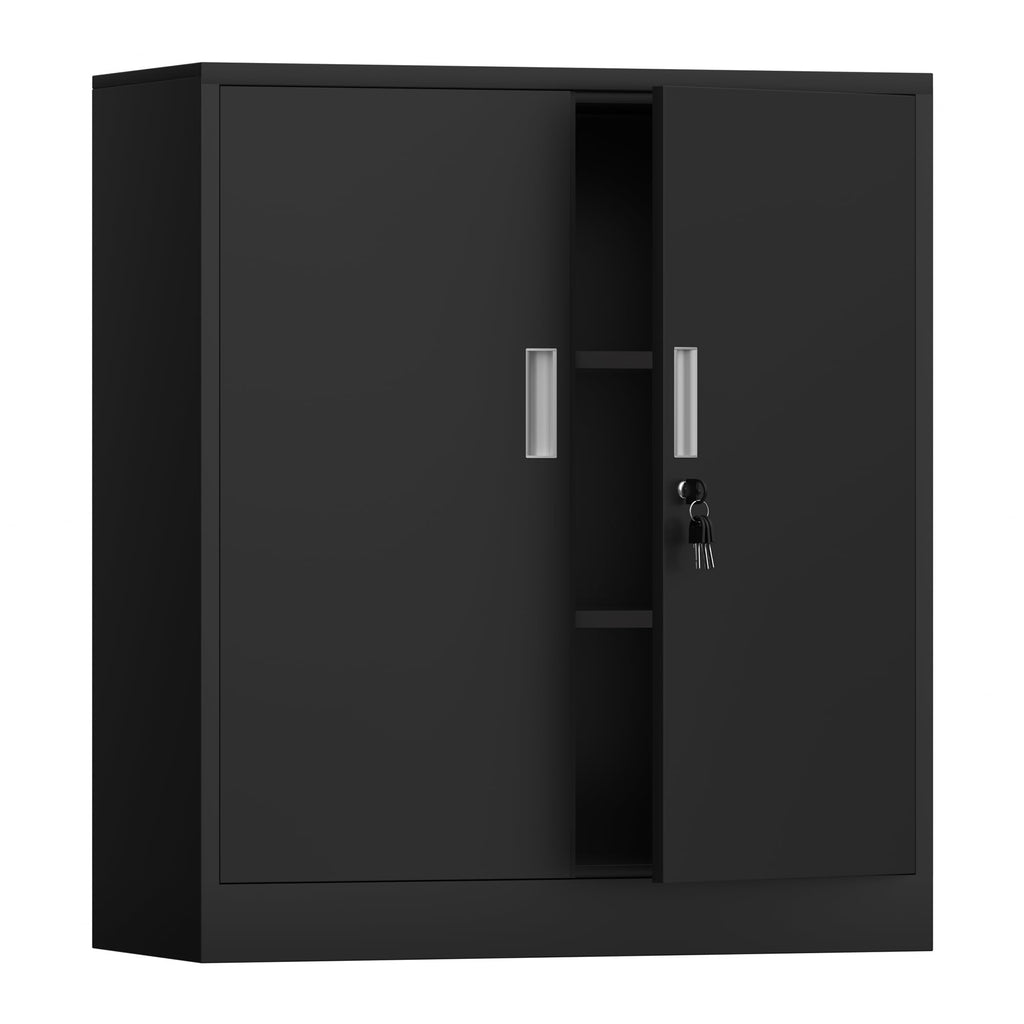 Metal Storage Cabinet with Locking Doors and 2 Adjustable Shelves, Black C827
