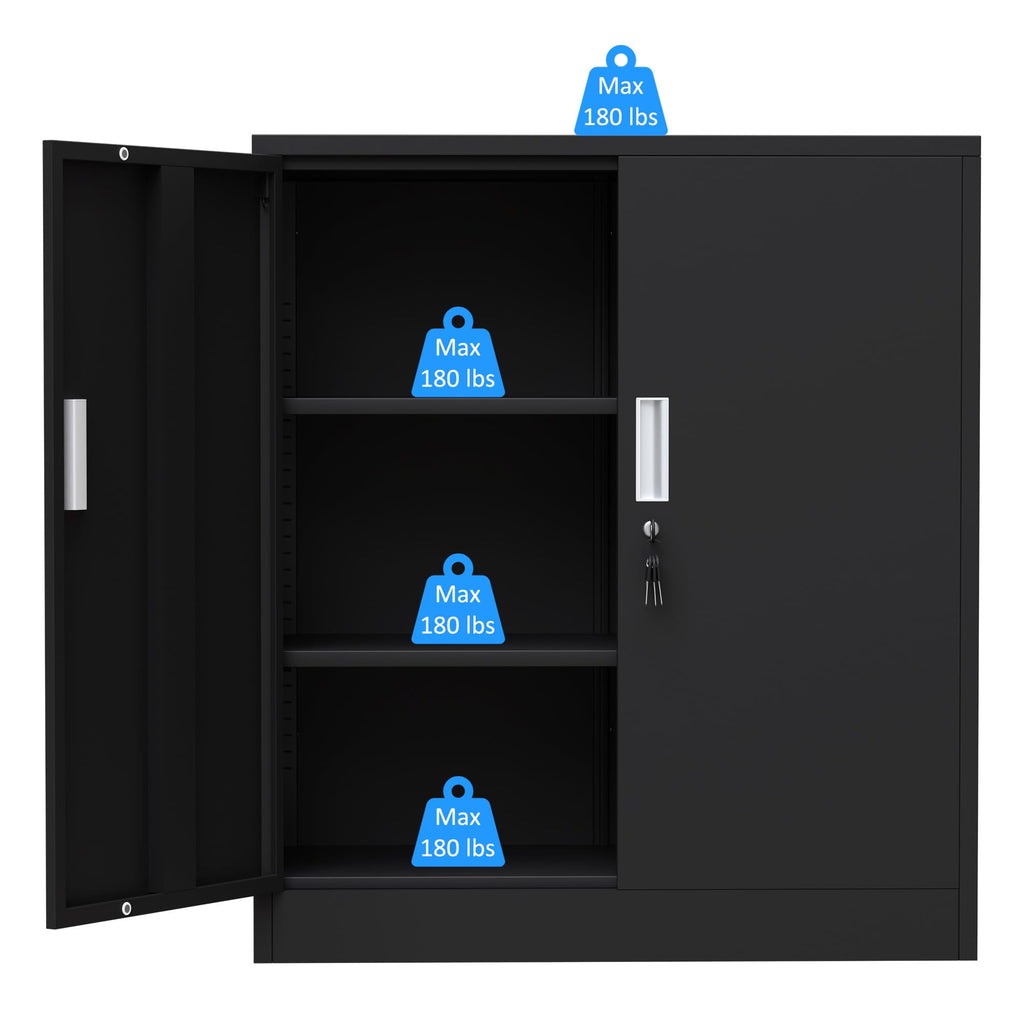 Metal Storage Cabinet with Locking Doors and 2 Adjustable Shelves, Black C827