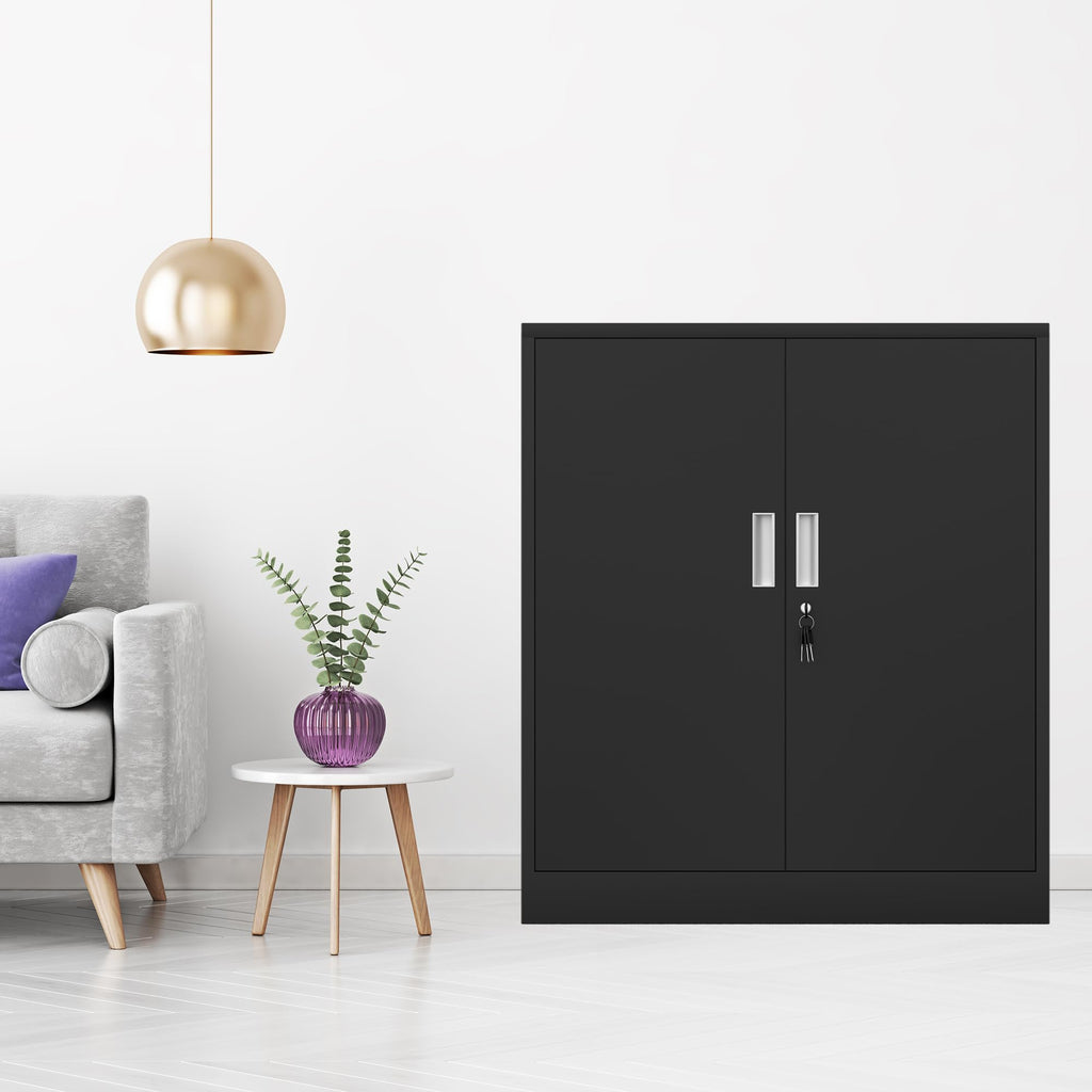 Metal Storage Cabinet with Locking Doors and 2 Adjustable Shelves, Black C827