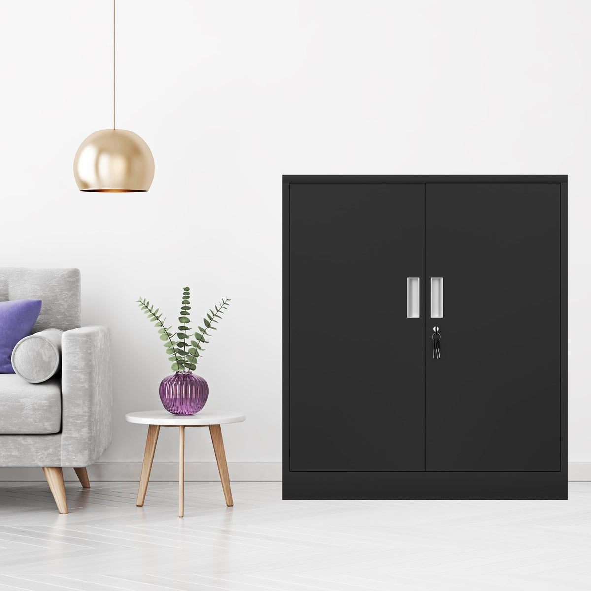 Metal Storage Cabinet with Locking Doors and 2 Adjustable Shelves, Black C827