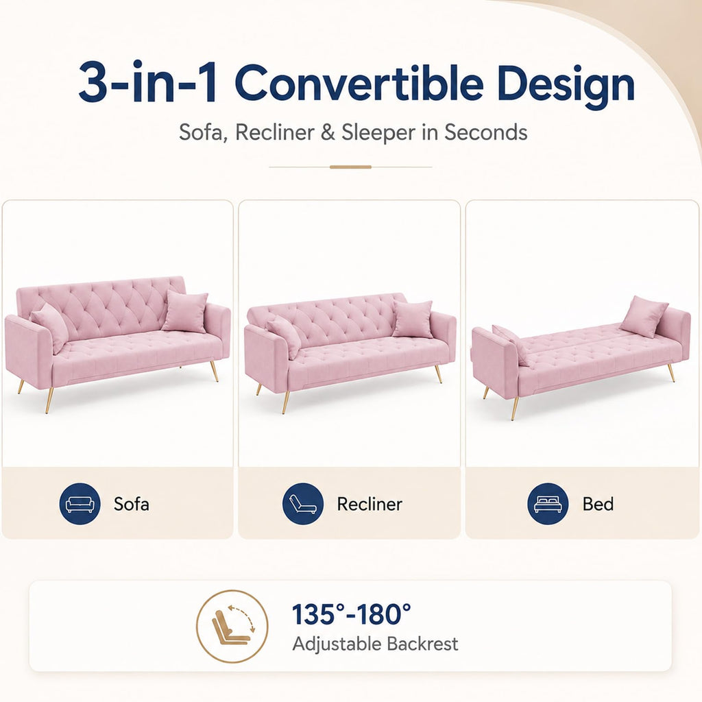 Pink Velvet Futon Sofa Bed W665537