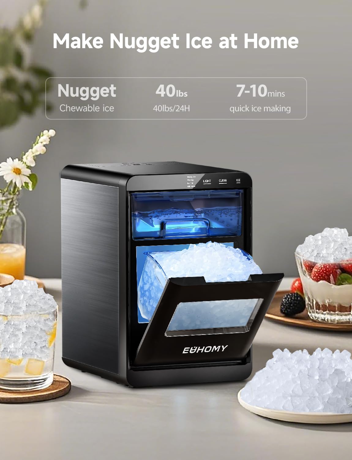 Nugget Ice Maker Countertop, 40lbs/24H, Black V9668