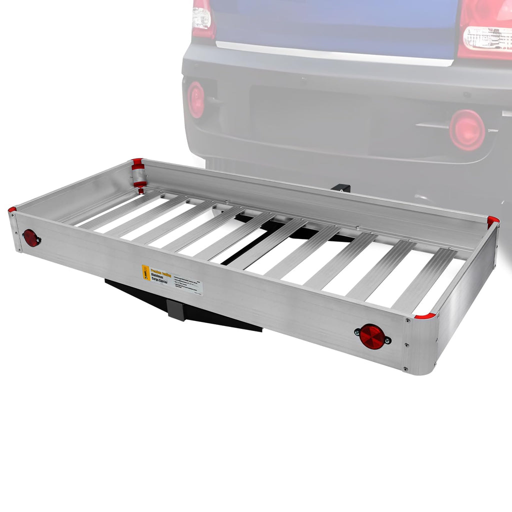 500-lb Capacity 50 inch x 22 inch Folding Aluminum Hitch Mount Cargo Carrier Basket E97079