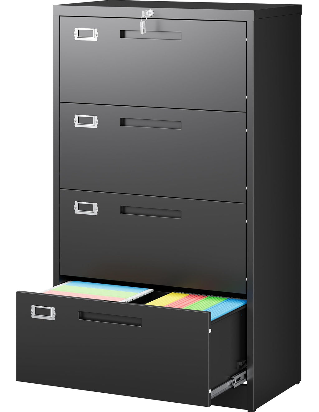 Black 4 Drawer Metal Lateral File Cabinet with Lock H442322