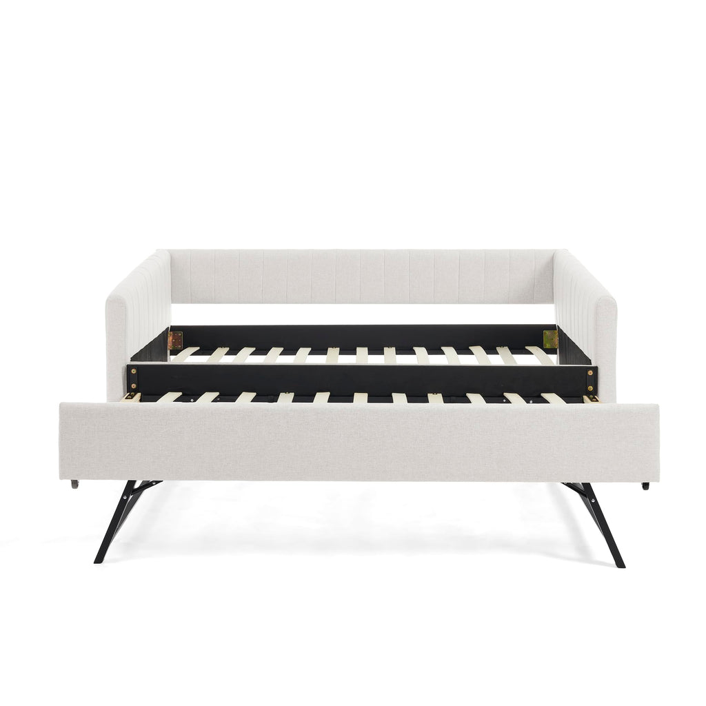 Twin Size Upholstery Daybed with Trundle and Vertical Stripes F215