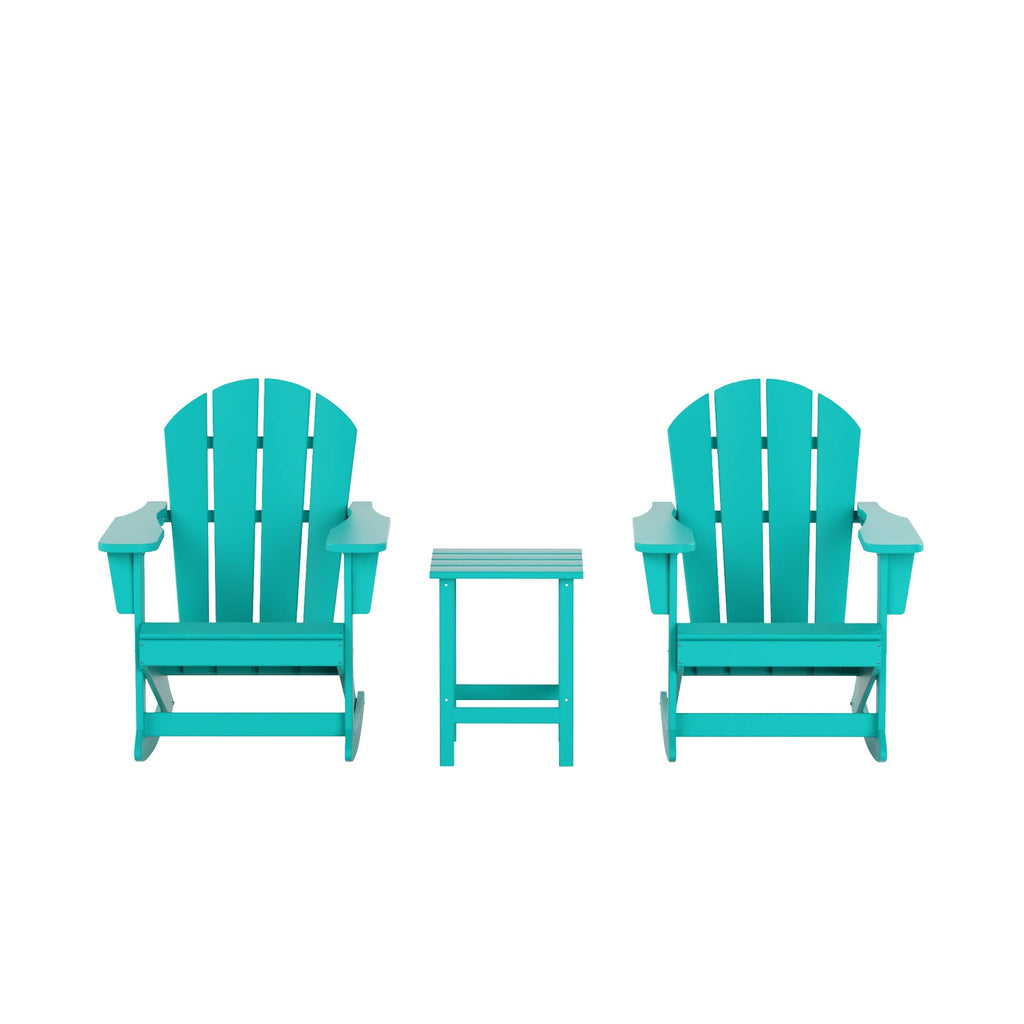 HDPE Turquoise Poly Adirondack Rocking Chair 3-Piece Set with Side Table E153848
