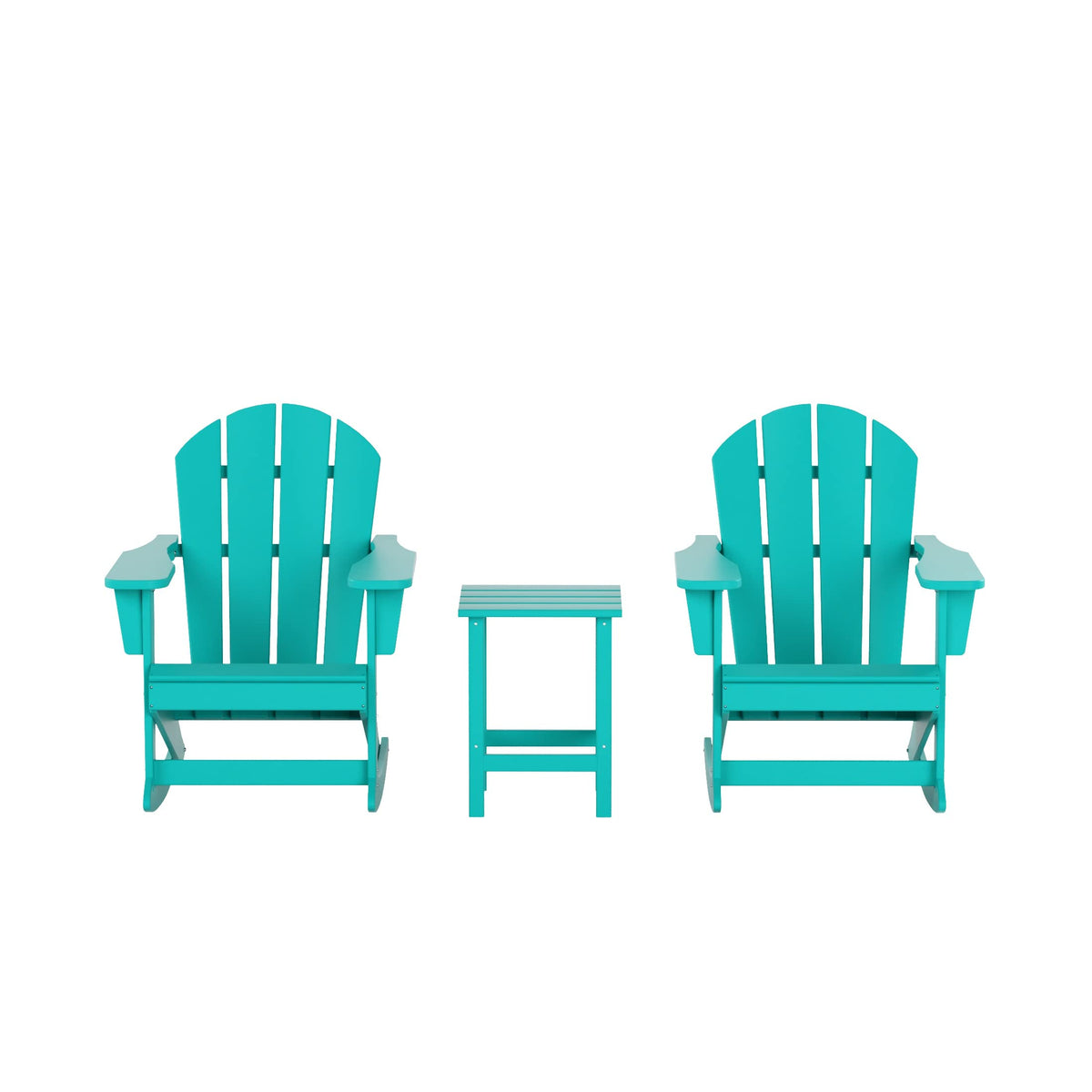HDPE Turquoise Poly Adirondack Rocking Chair 3-Piece Set with Side Table E153848