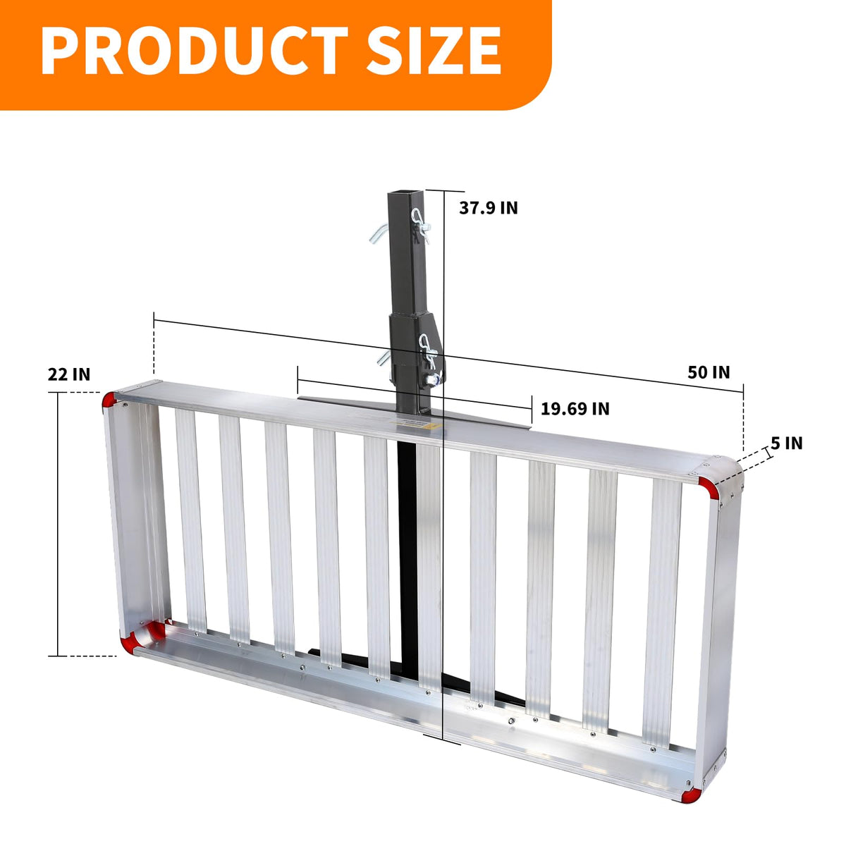 500-lb Capacity 50 inch x 22 inch Folding Aluminum Hitch Mount Cargo Carrier Basket E97079