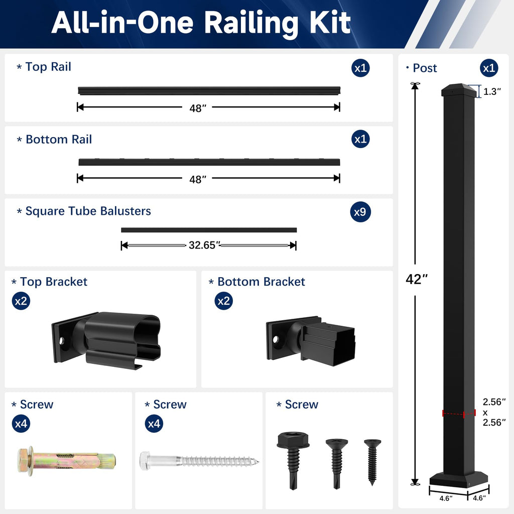 Aluminum Stair Railing Kit, 42 in x 4 ft Black M824041