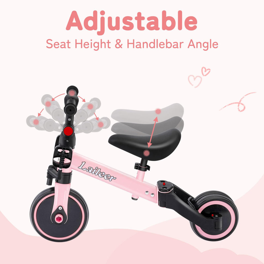 Folding Kids Tricycle with Adjustable Seat & Removable Pedal, Pink N413749