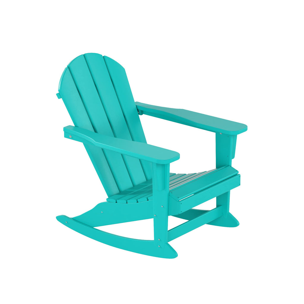 HDPE Turquoise Poly Adirondack Rocking Chair 3-Piece Set with Side Table E153848