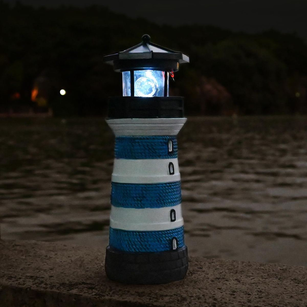 Solar Lighthouse Rotating Beacon Led Yard Statue B4988