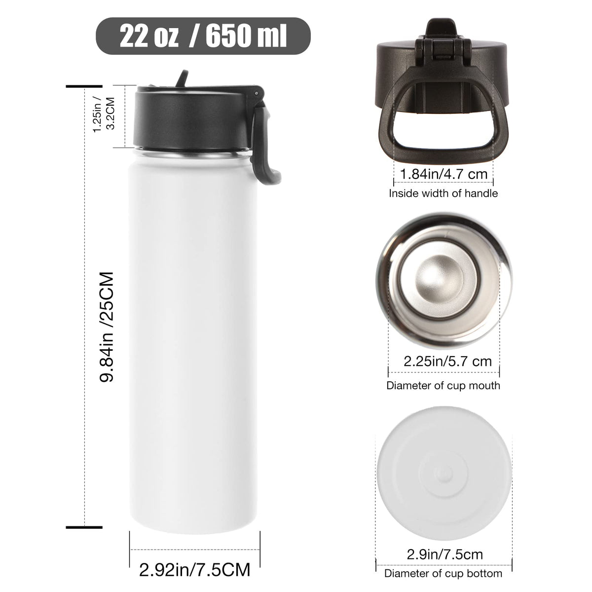 22 oz Stainless Steel Insulated Water Bottles with Straw 8 Pack B962