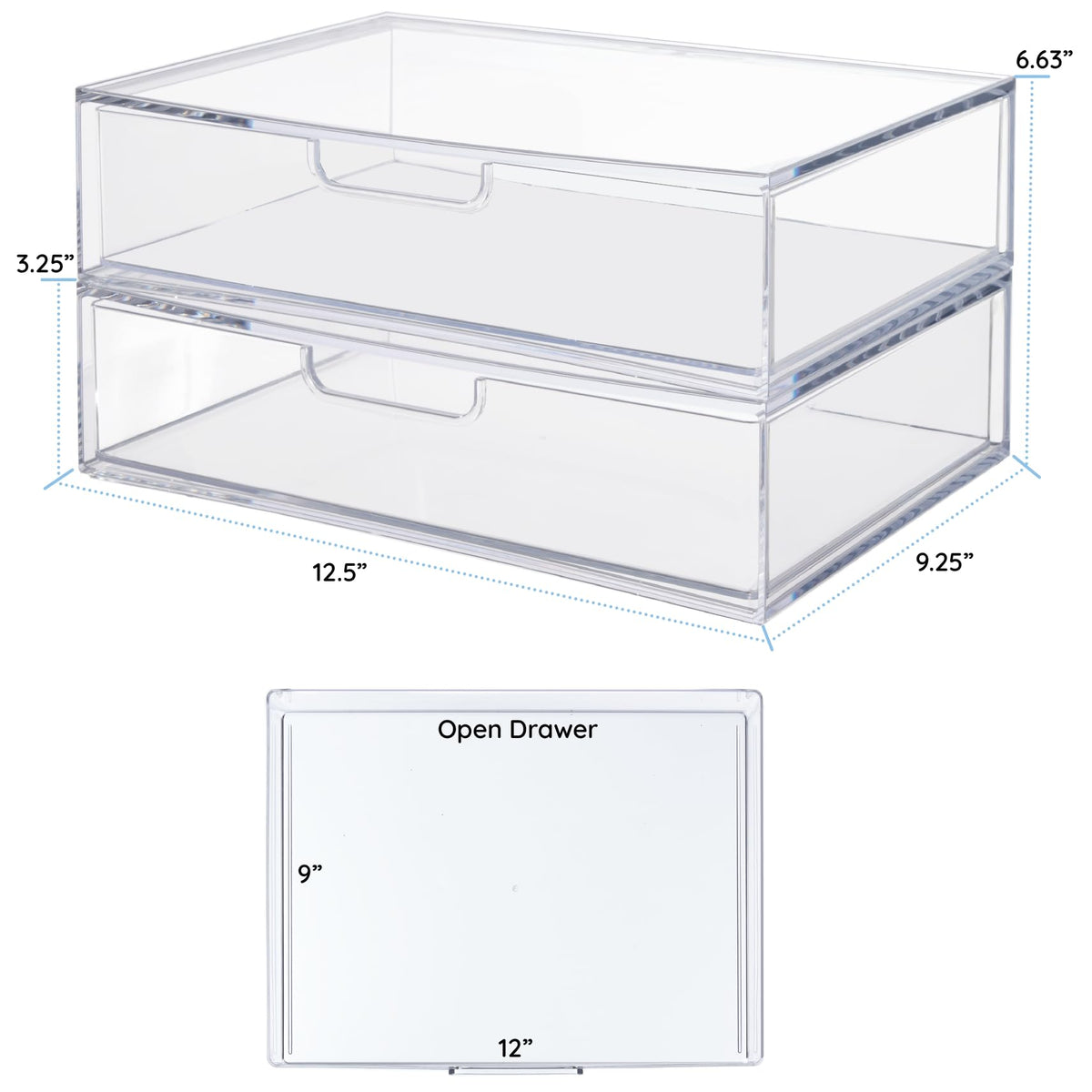 Clear Plastic Stackable Organizer Drawers Set of 2 D591