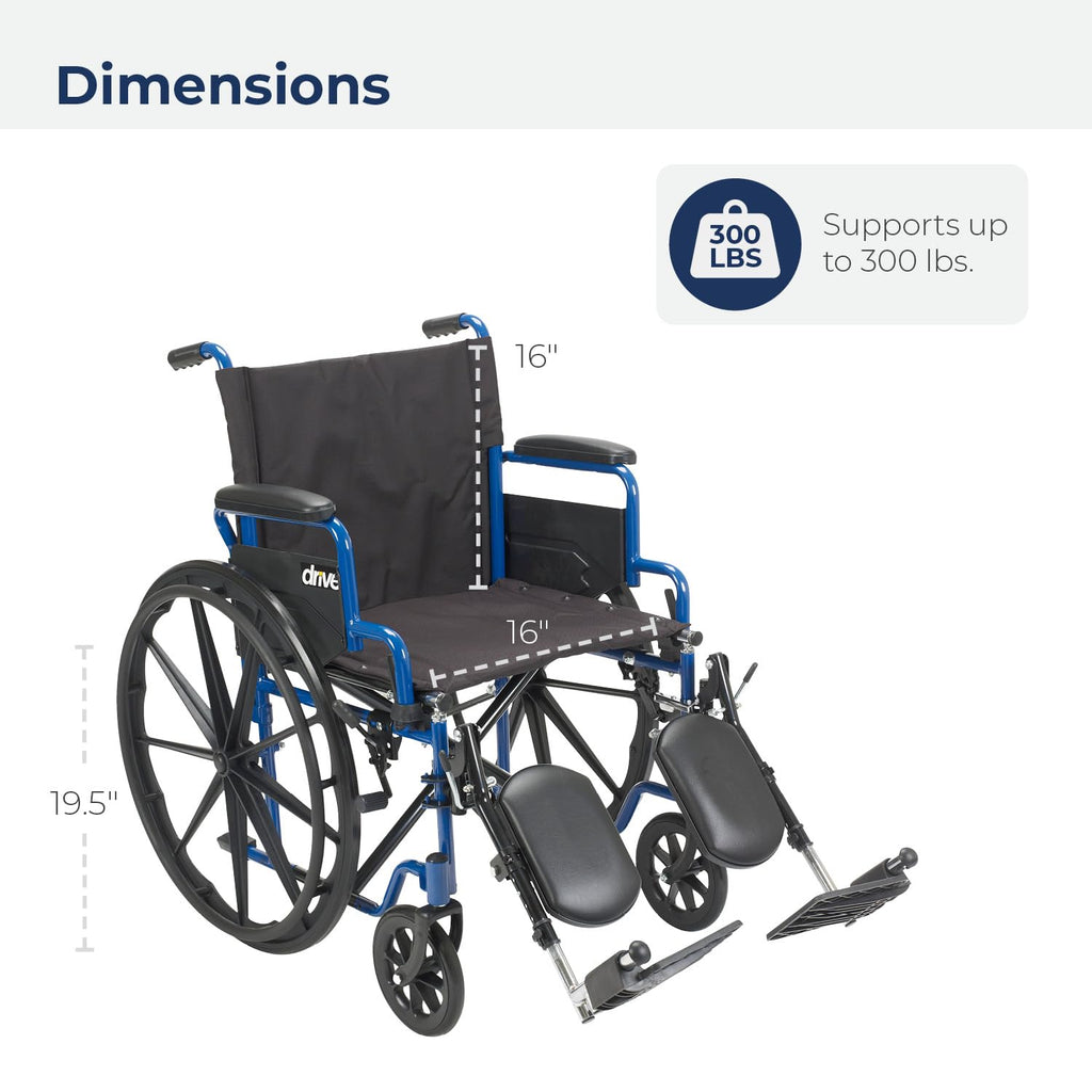 Blue Streak Foldable Wheelchair with Leg Rests M4958