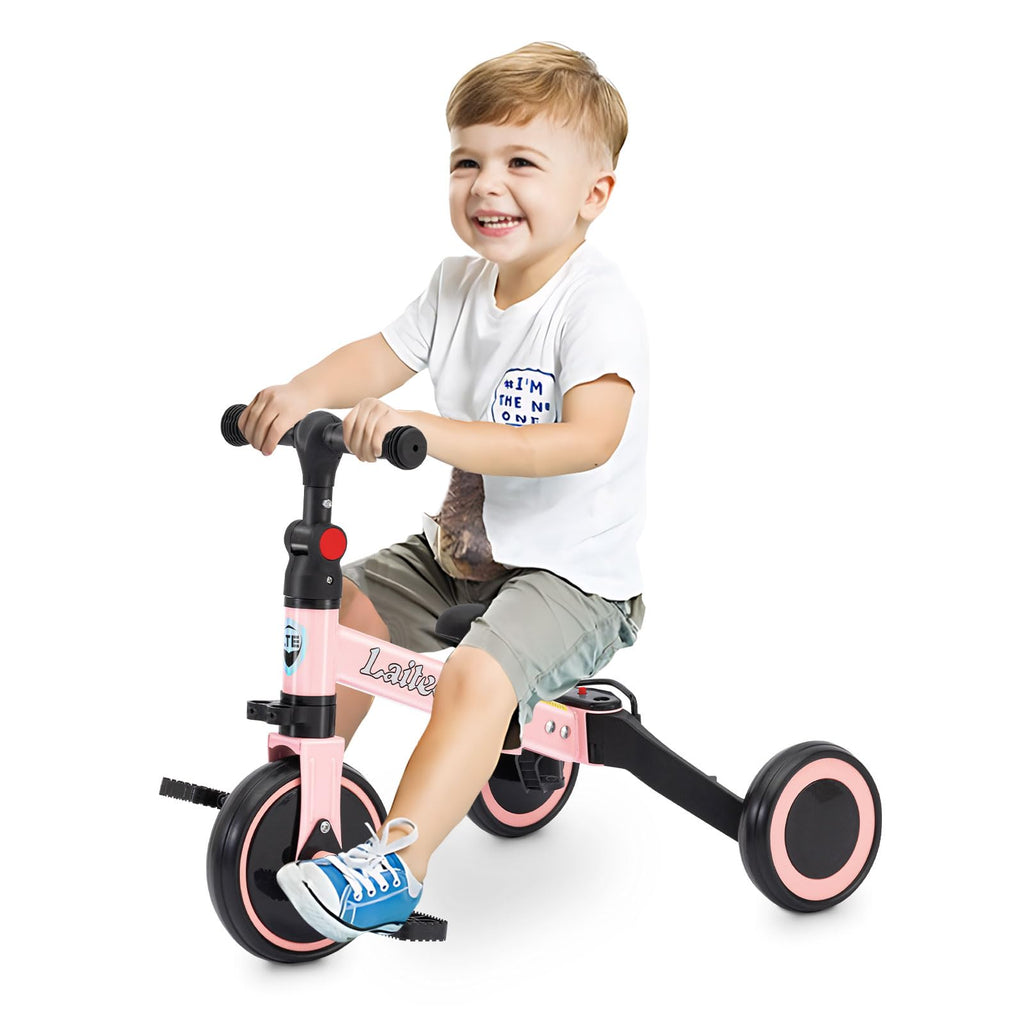 Folding Kids Tricycle with Adjustable Seat & Removable Pedal, Pink N413749