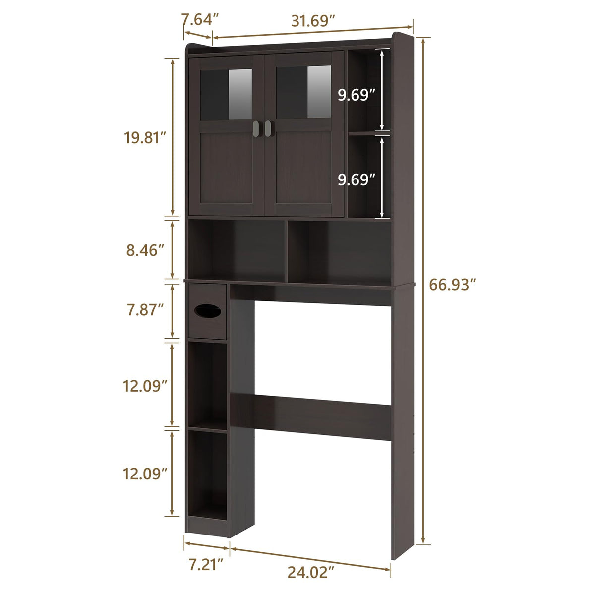 Over The Toilet Storage Cabinet with Doors and Shelves H730