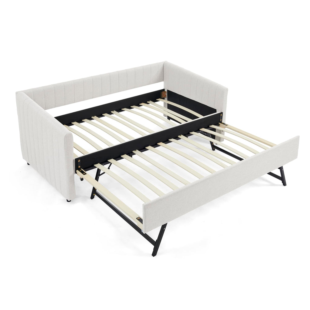 Twin Size Upholstery Daybed with Trundle and Vertical Stripes F215