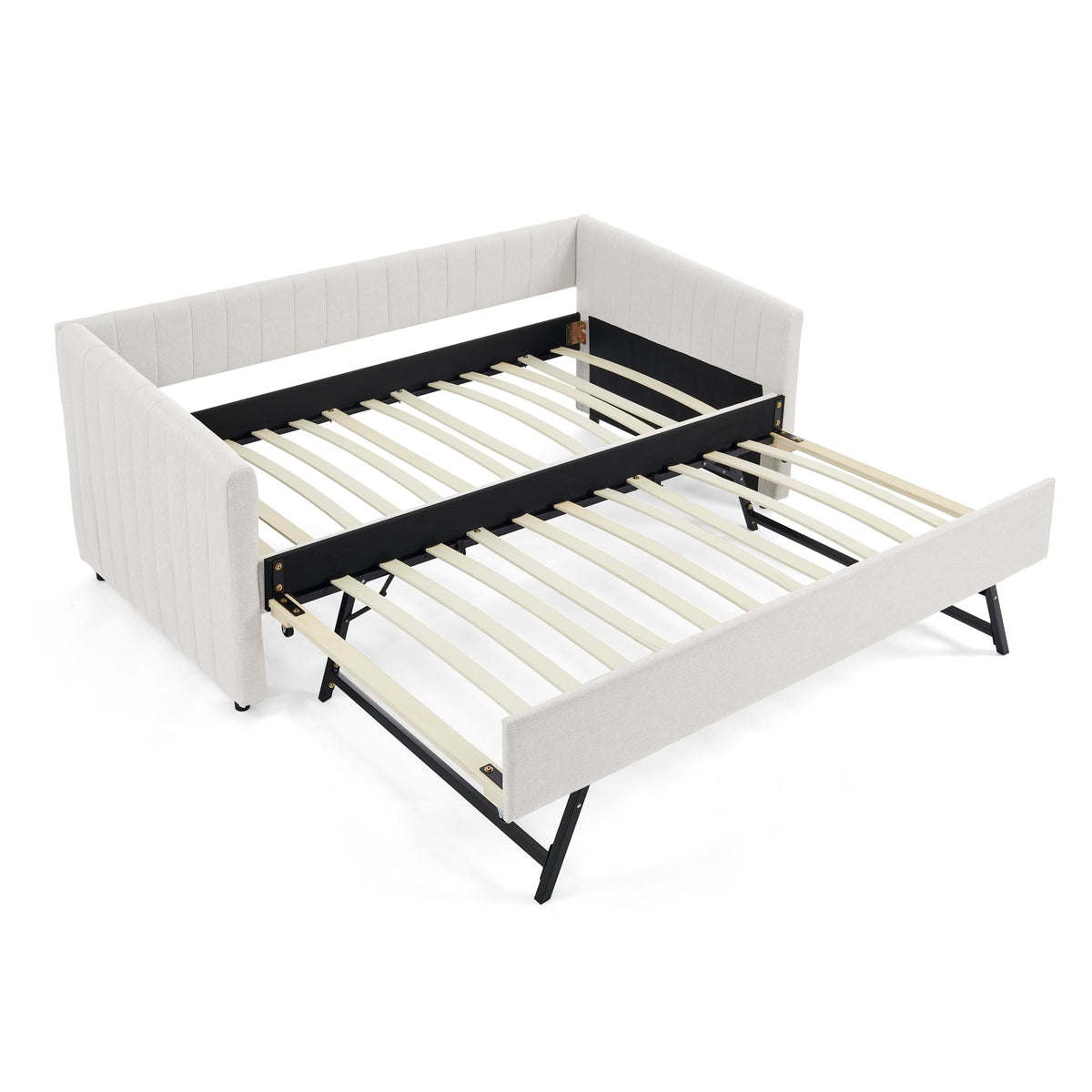 Twin Size Upholstery Daybed with Trundle and Vertical Stripes F215