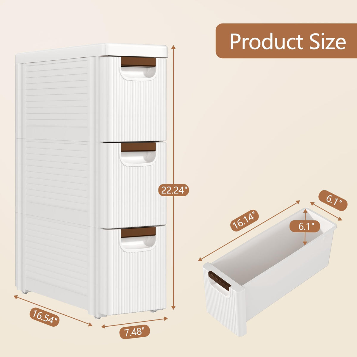 3 Drawer White Rolling Storage Cabinet H355919