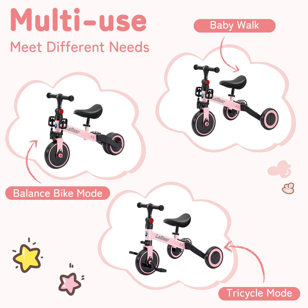 Folding Kids Tricycle with Adjustable Seat & Removable Pedal, Pink N413749