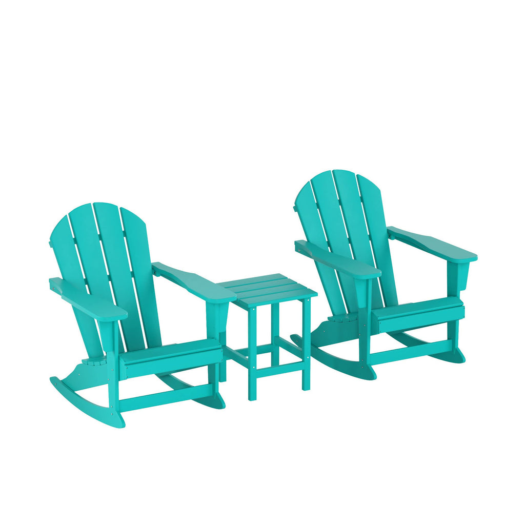 HDPE Turquoise Poly Adirondack Rocking Chair 3-Piece Set with Side Table E153848