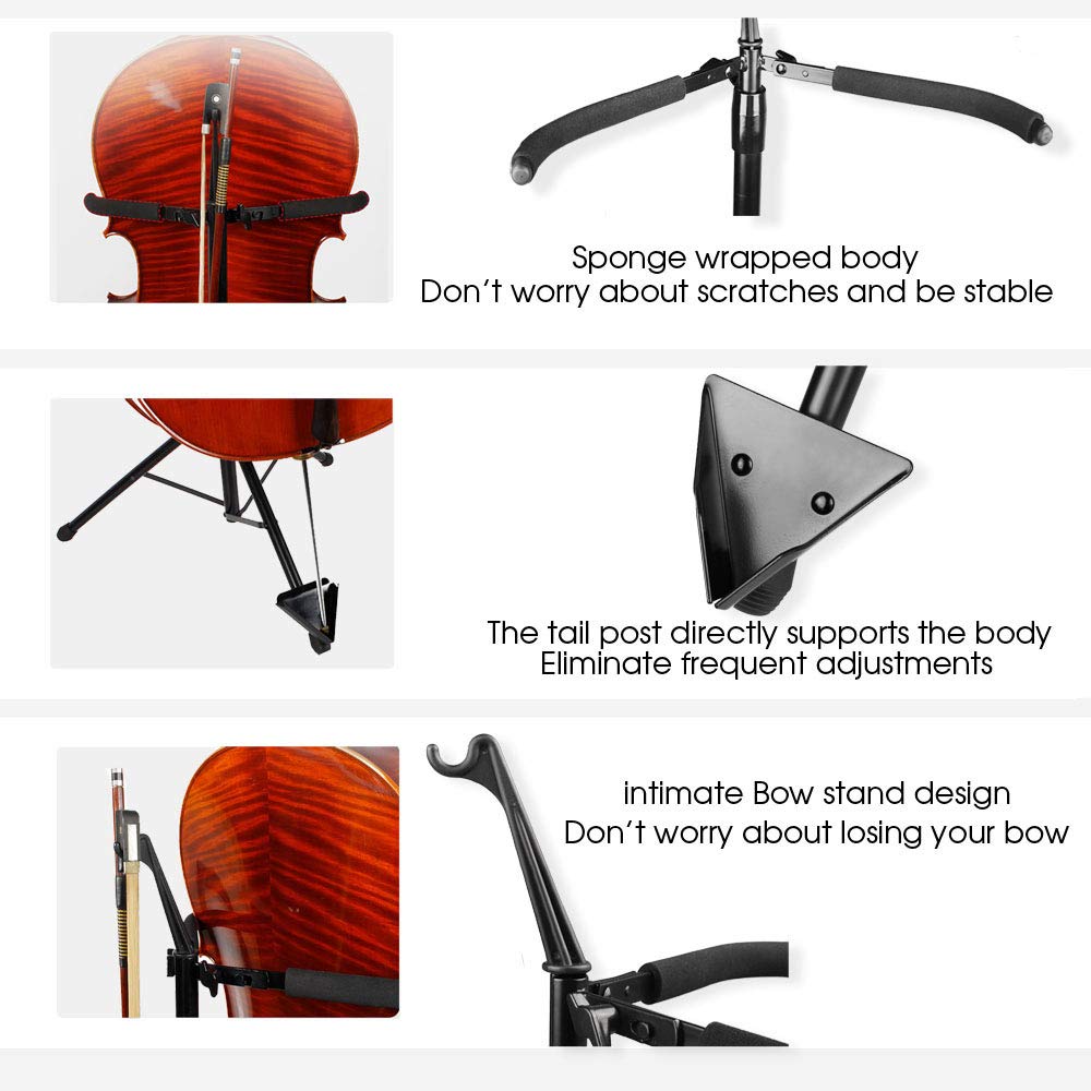 Adjustable Foldable Cello Stand with Bow Hook B5109