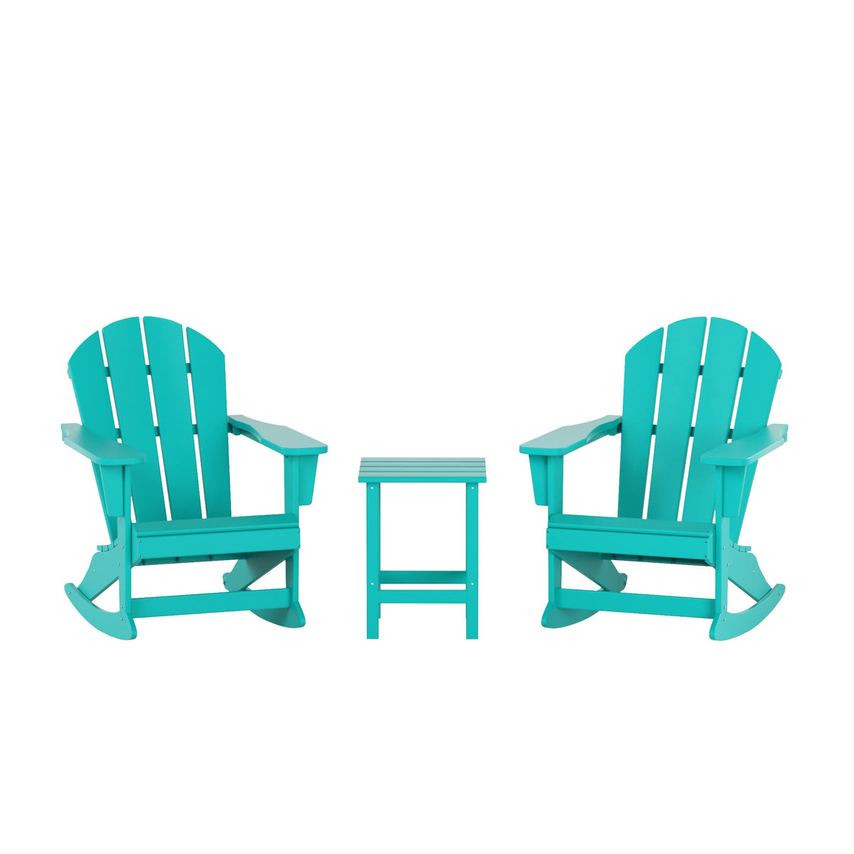 HDPE Turquoise Poly Adirondack Rocking Chair 3-Piece Set with Side Table E153848
