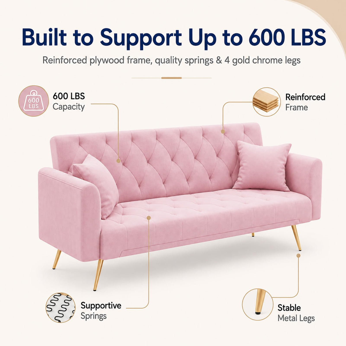 Pink Velvet Futon Sofa Bed W665537