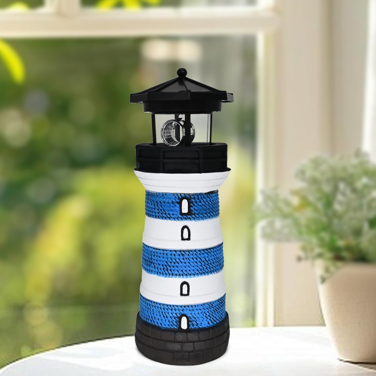 Solar Lighthouse Rotating Beacon Led Yard Statue B4988