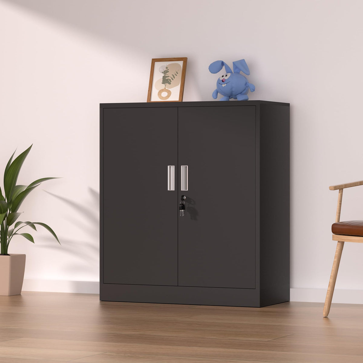 Metal Storage Cabinet with Locking Doors and 2 Adjustable Shelves, Black C827