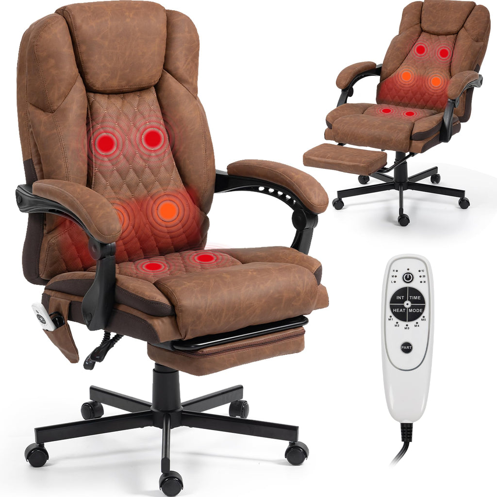 Brown PU Leather Massage Office Chair with Foot Rest Y99850