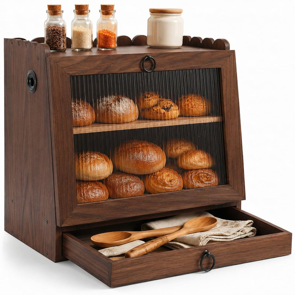 Wooden Double Layer Bread Box B7178