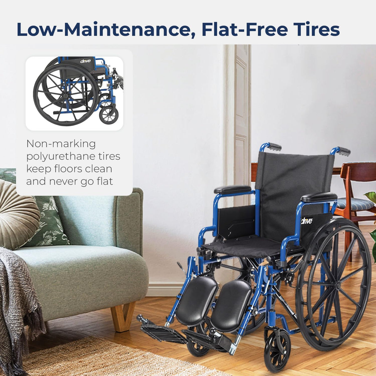 Blue Streak Foldable Wheelchair with Leg Rests M4958