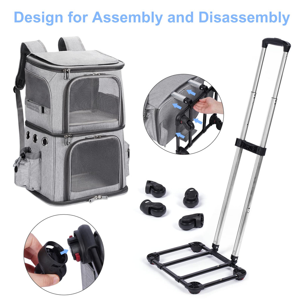 Double-Compartment Cat Backpack Carrier with Wheels F37775