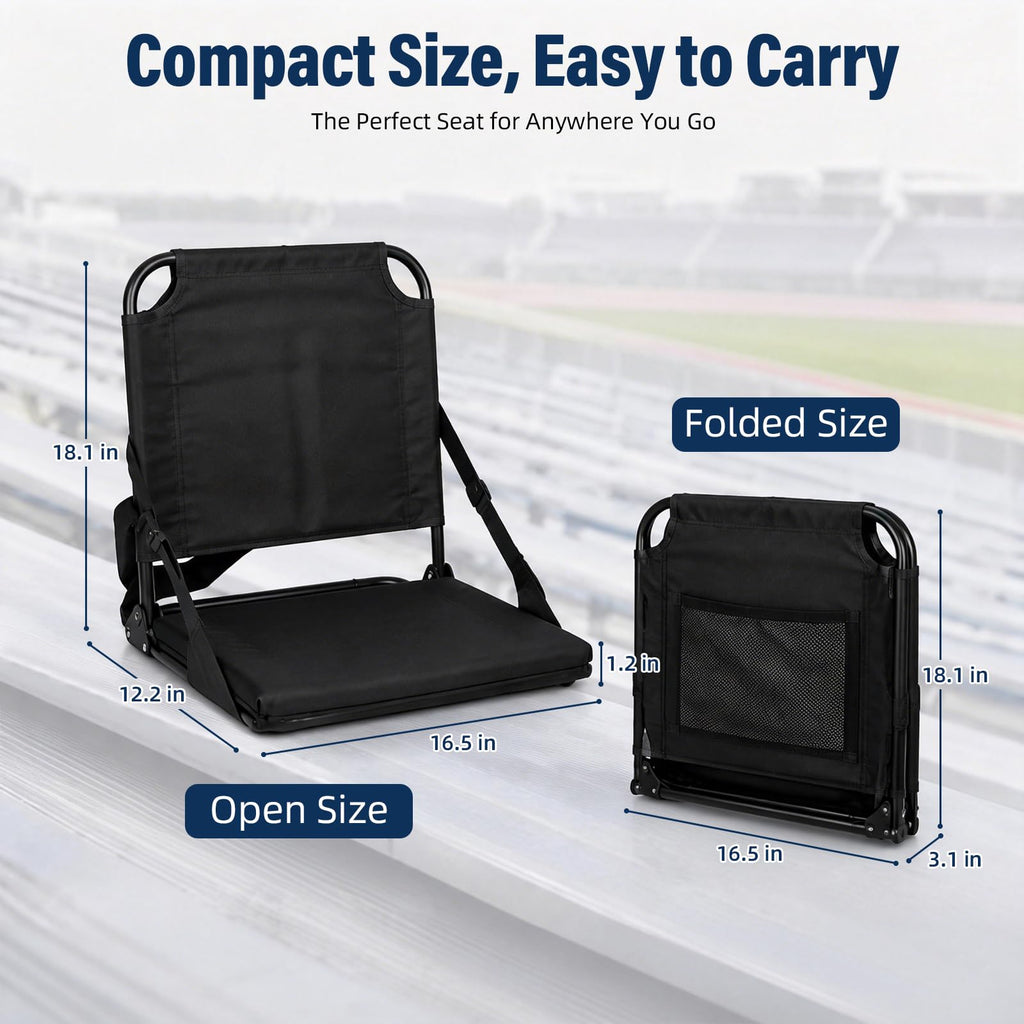 Portable Stadium Seat with Back Support and Storage Pockets X83200