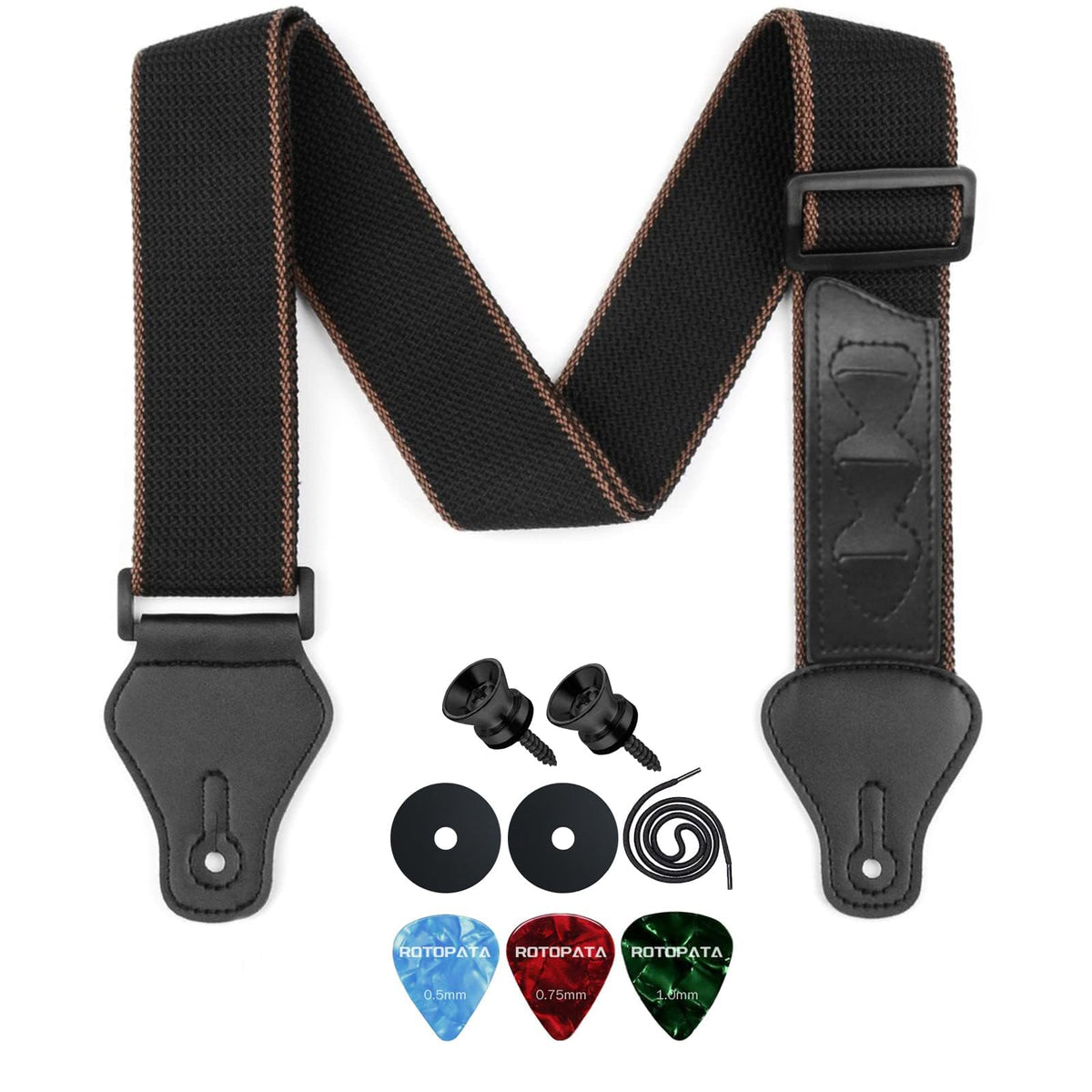 Black Adjustable Guitar Strap Kit with Locks and Picks L7037