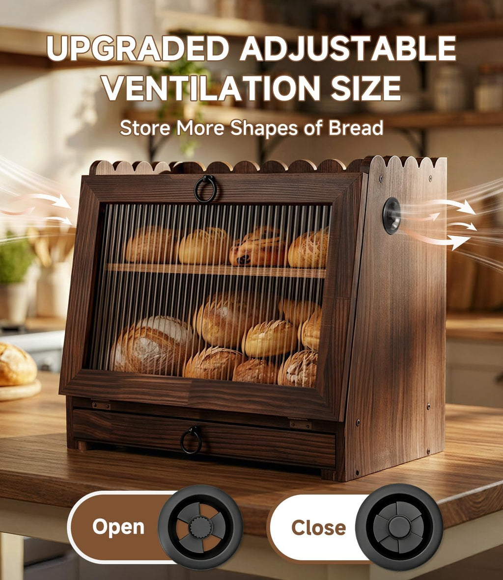 Wooden Double Layer Bread Box B7178