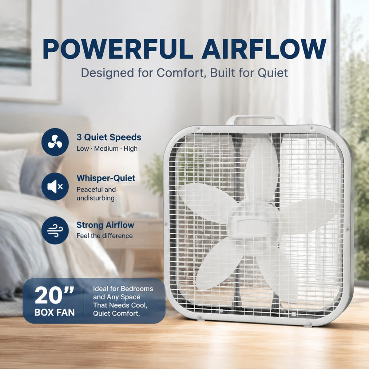 20 Inch 3 Speed Portable Floor Fan with Removable Grill, White C431023