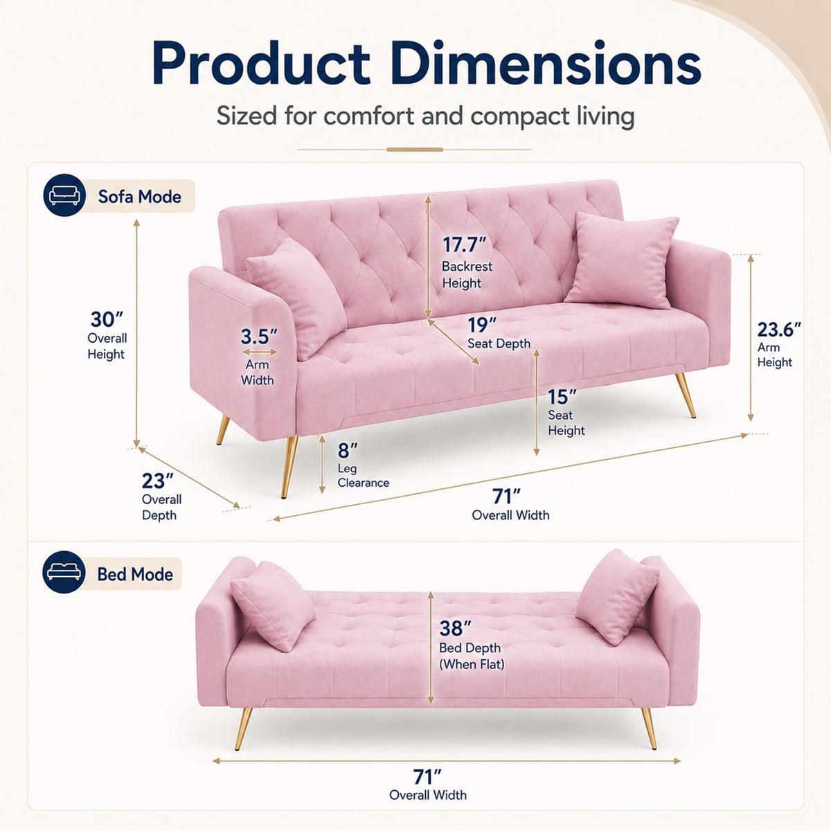 Pink Velvet Futon Sofa Bed W665537