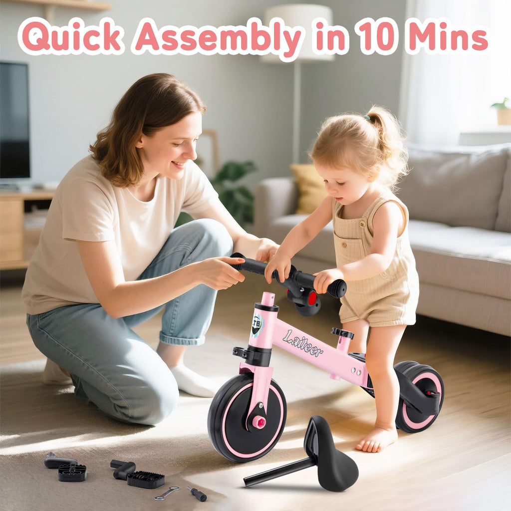 Folding Kids Tricycle with Adjustable Seat & Removable Pedal, Pink N413749