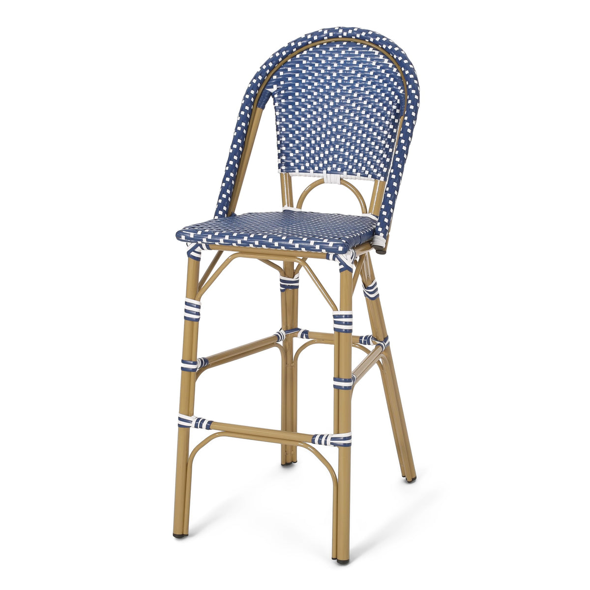29.5" H Outdoor Bar Stools Set of 2 PE Rattan Aluminum Dark Teal & White X2225