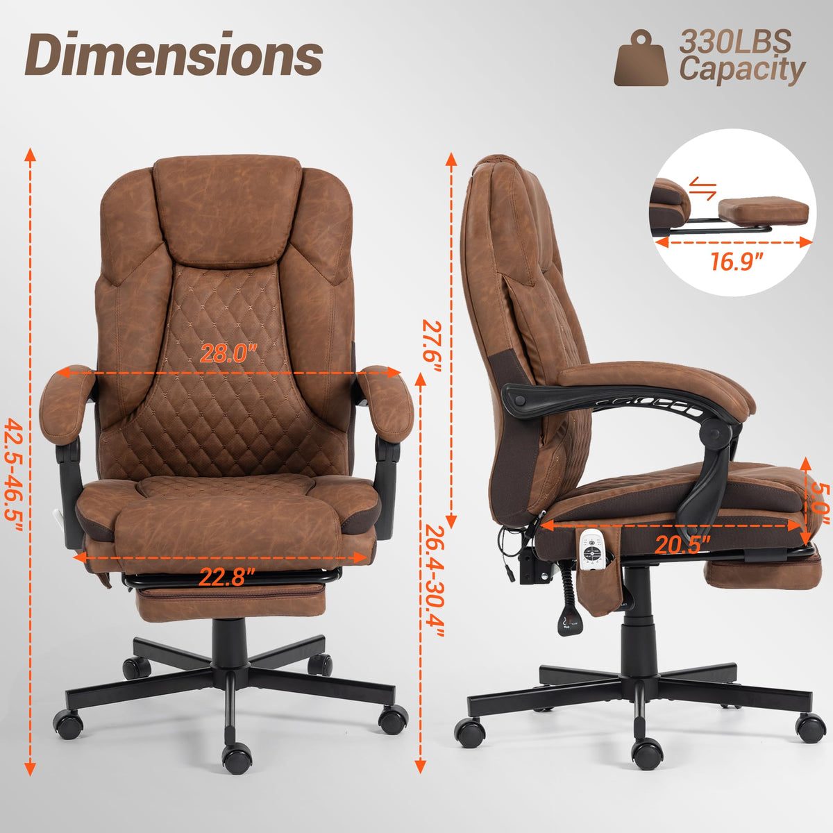 Brown PU Leather Massage Office Chair with Foot Rest Y99850