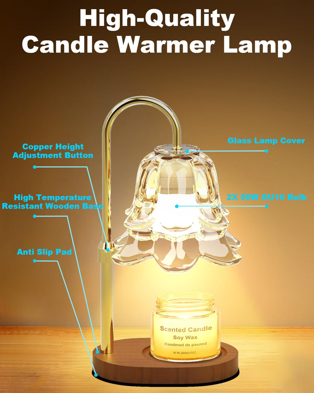 Dimmable Height Adjustable Candle Warmer Lamp with Timer Y70715