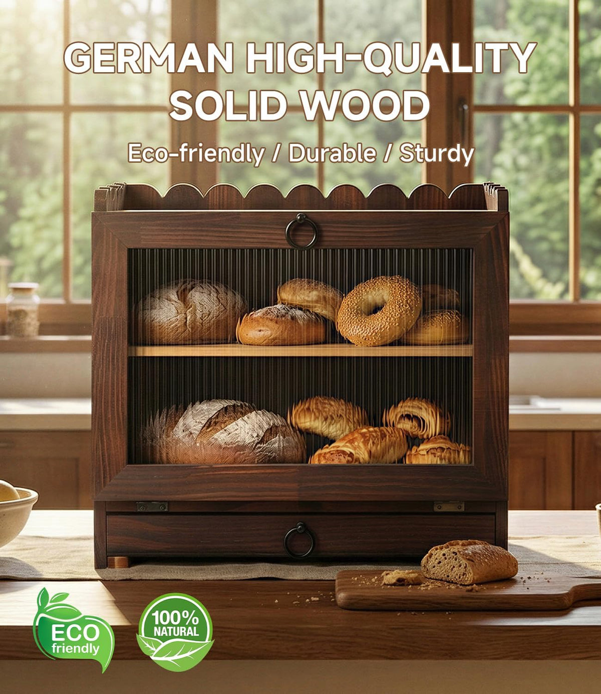 Wooden Double Layer Bread Box B7178