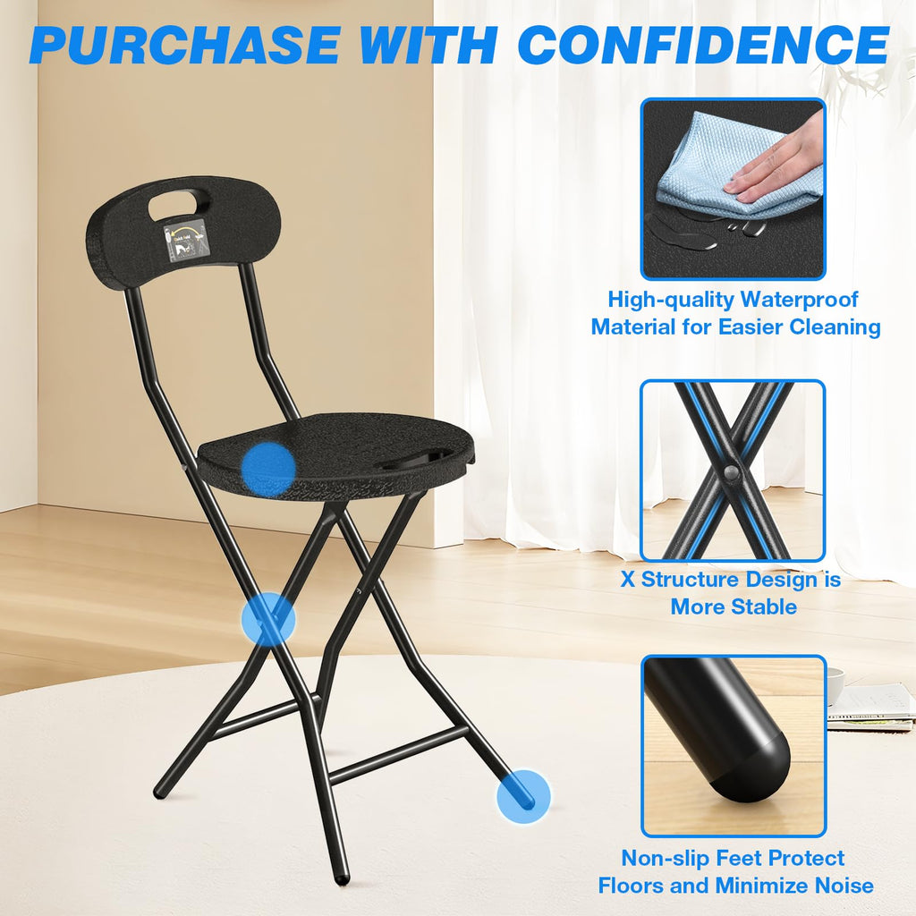Folding Stool with Back, 18 inch Set of 1 I563