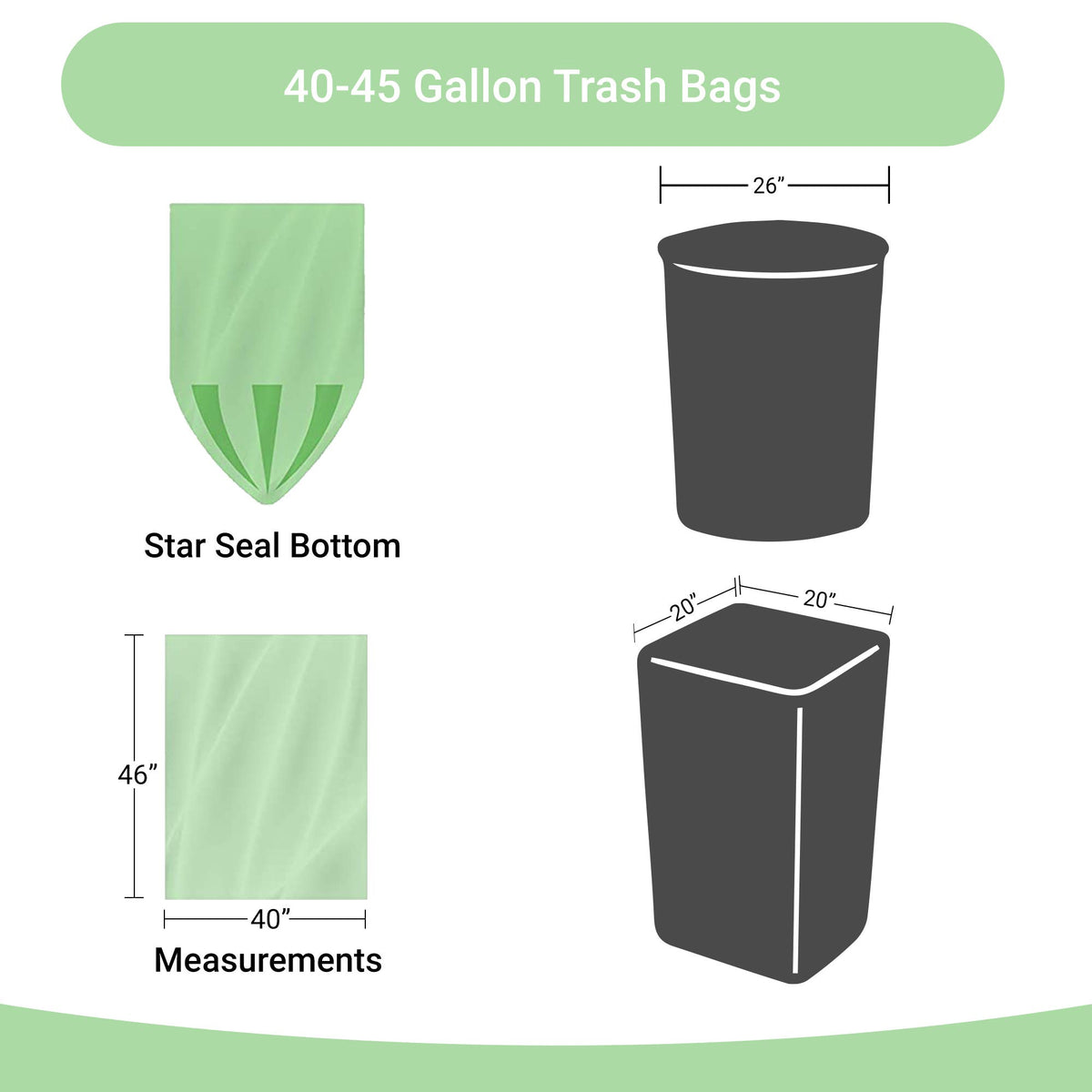 Biodegradable 40-45 Gallon Trash Bags 100 Count E10870