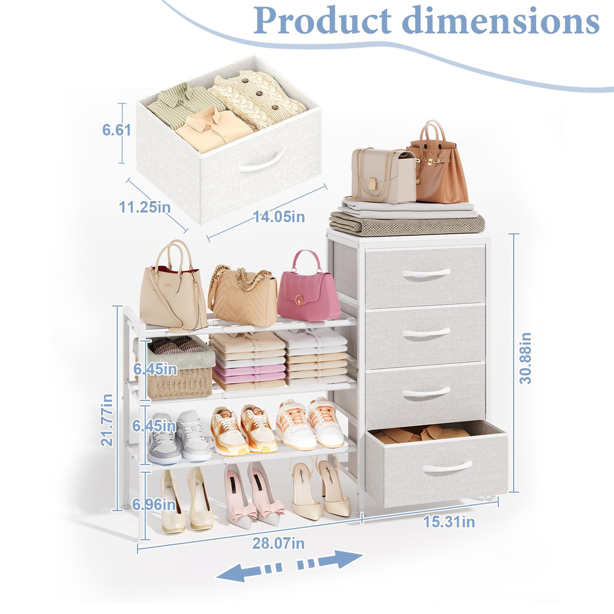 White 4 Drawer Fabric Dresser Z84718